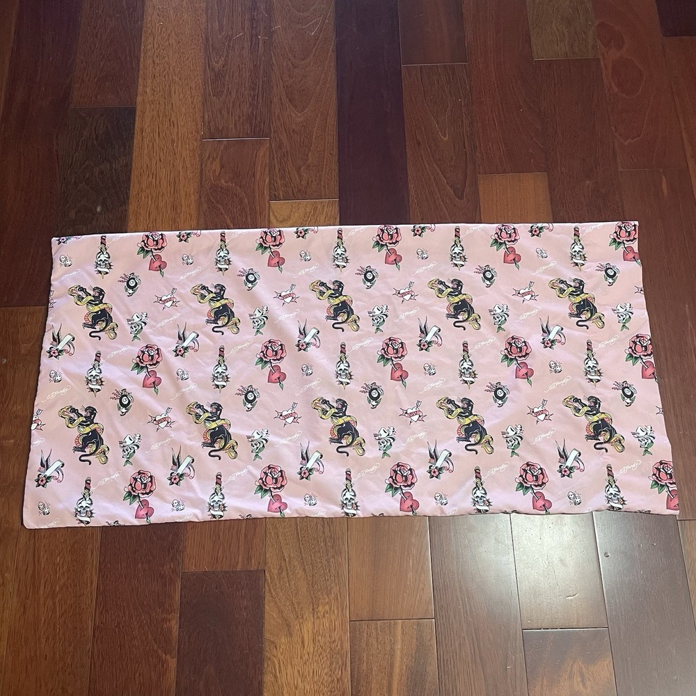 Ed Hardy Pillowcase Pink Black Tiger Heart Skull Roses Tattoo Print B37‎